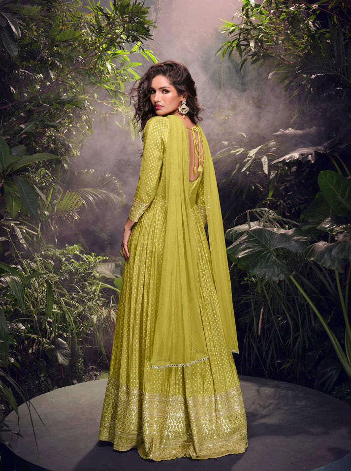 Lime Green Traditional Silk Anarkali Suit