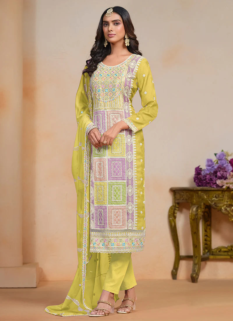 Lime Yellow Multi Embroidery Festival Salwar Suit