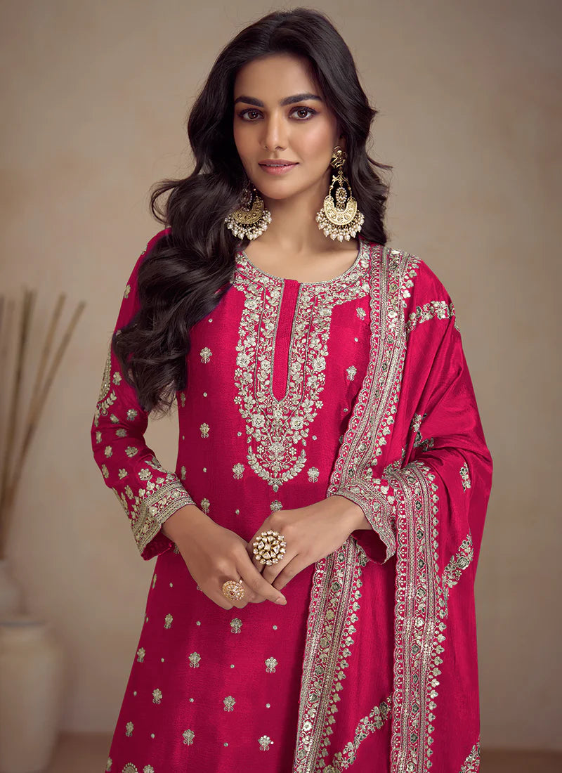 Magenta Embroidery Designer Sharara Suit