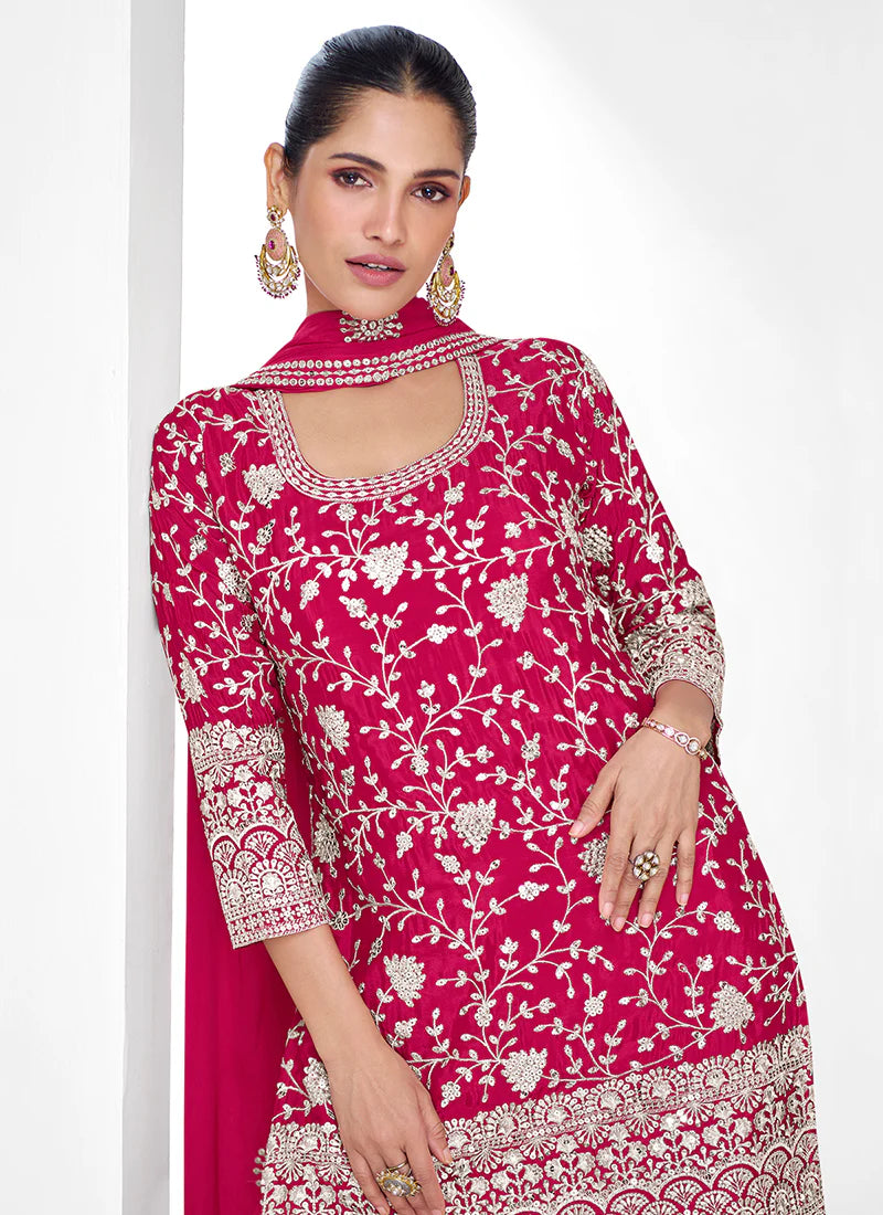 Magenta Traditional Embroidery Festive Gharara Suit