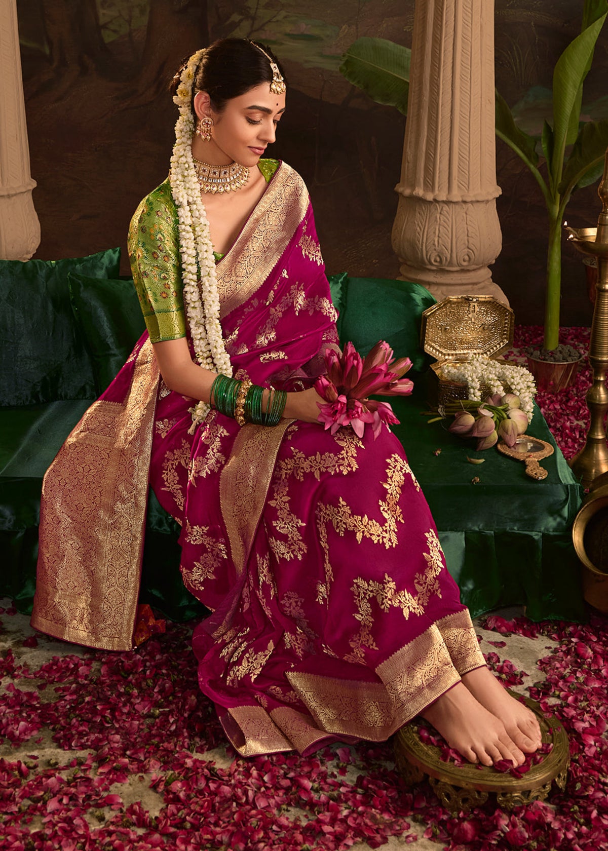 Magenta Dola Silk Traditional Saree