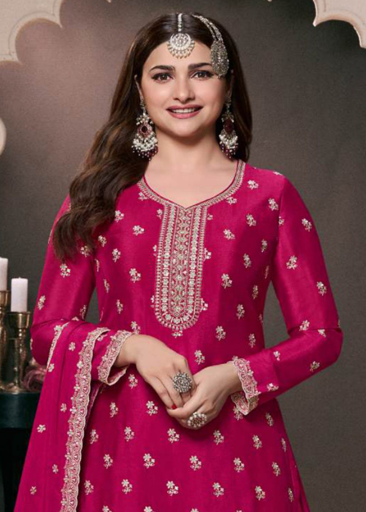 Magenta Embroidered Sharara Suit