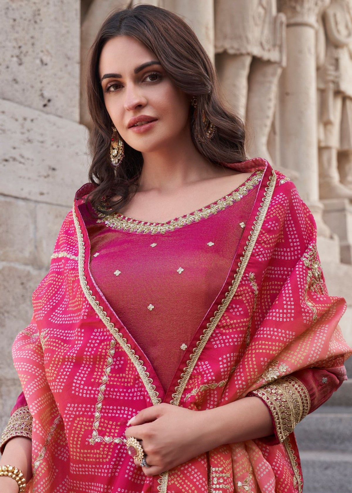 Magenta Embroidery Gharara Suit