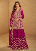 Buy Magenta Gold Embroidered Lehenga Suit
