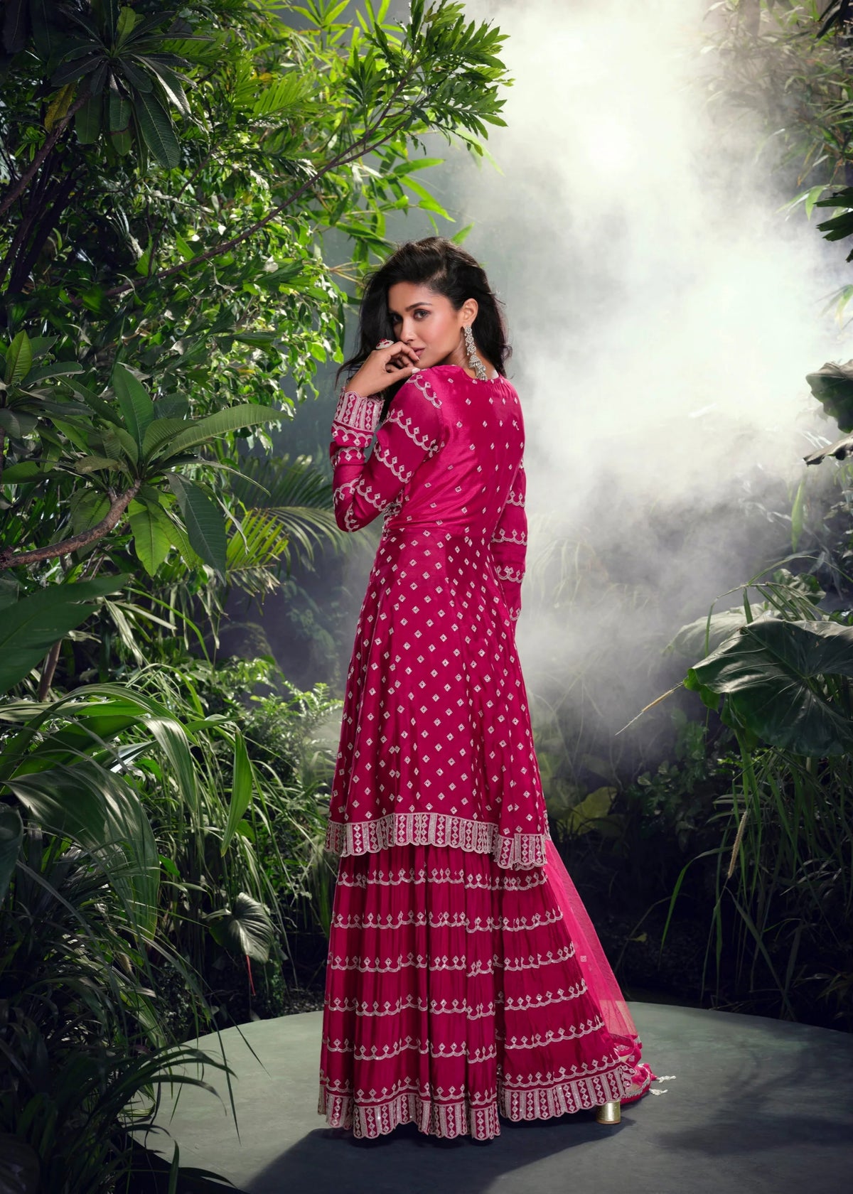 Magenta embroidery wedding sharara suit