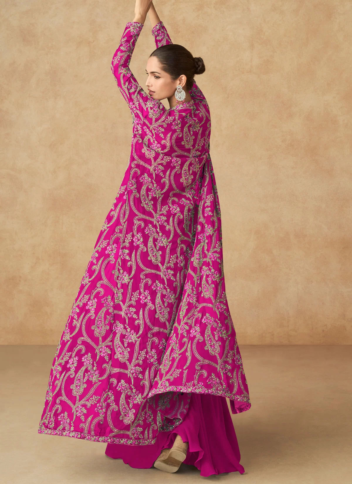 Magenta georgette Embroidered Jacket Style sharara Suit
