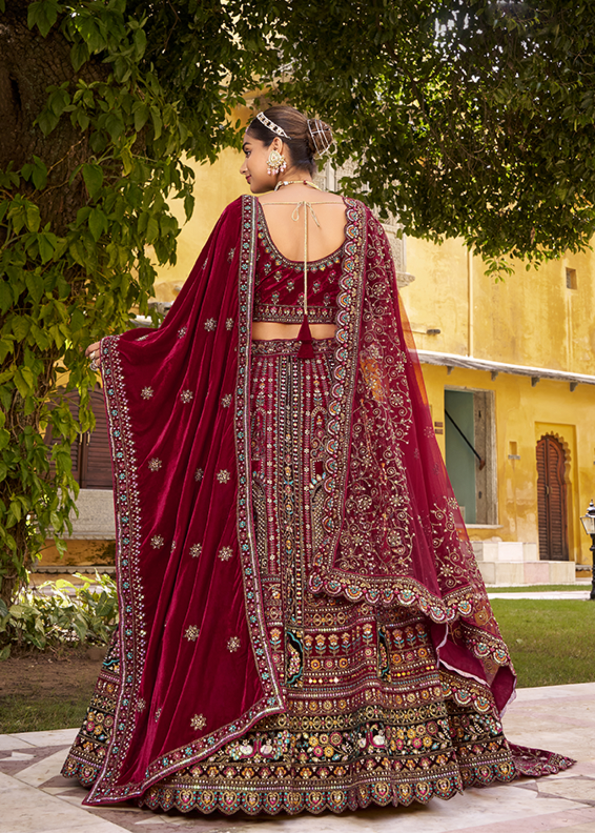Maroon Magnificent Embroidered Traditional Bridal Lehenga.