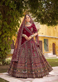 Maroon Magnificent Embroidered Traditional Bridal Lehenga.