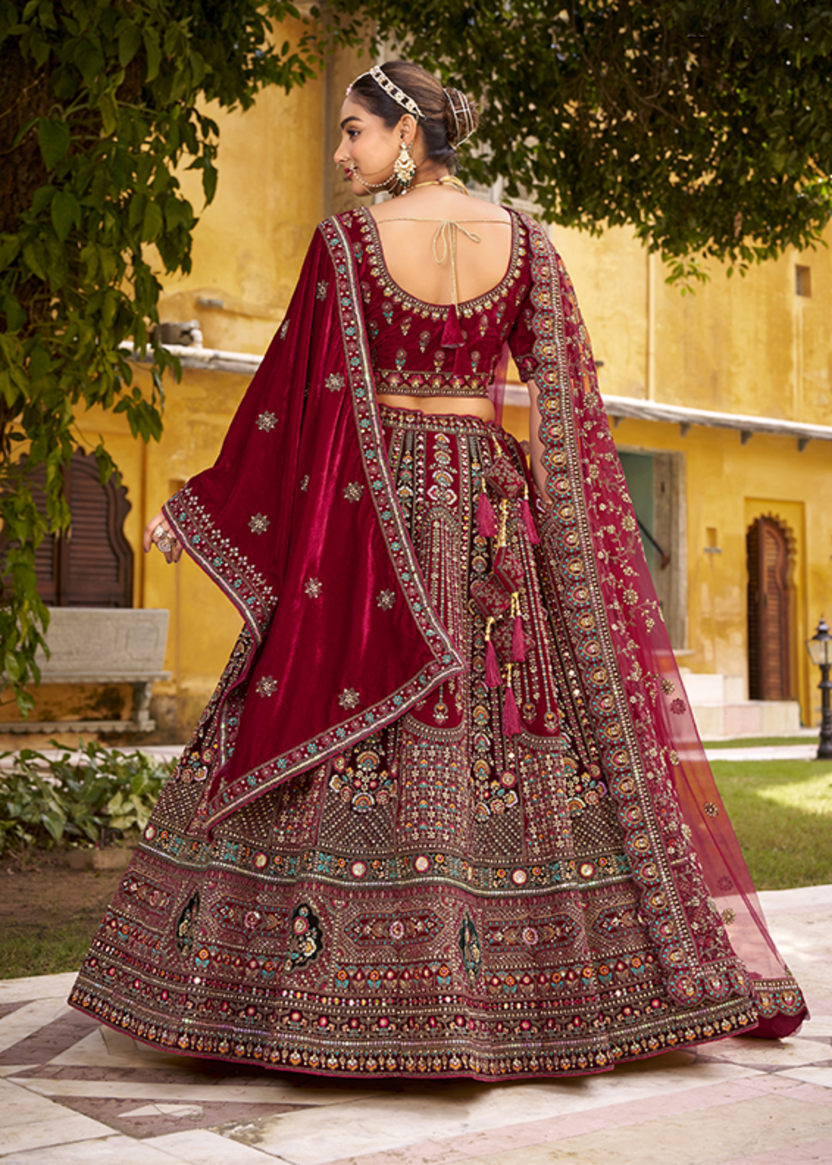 Maroon Magnificent Embroidered Traditional Bridal Lehengaa.
