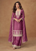 Buy Mauve Purple Embroidered palazzo Suit 