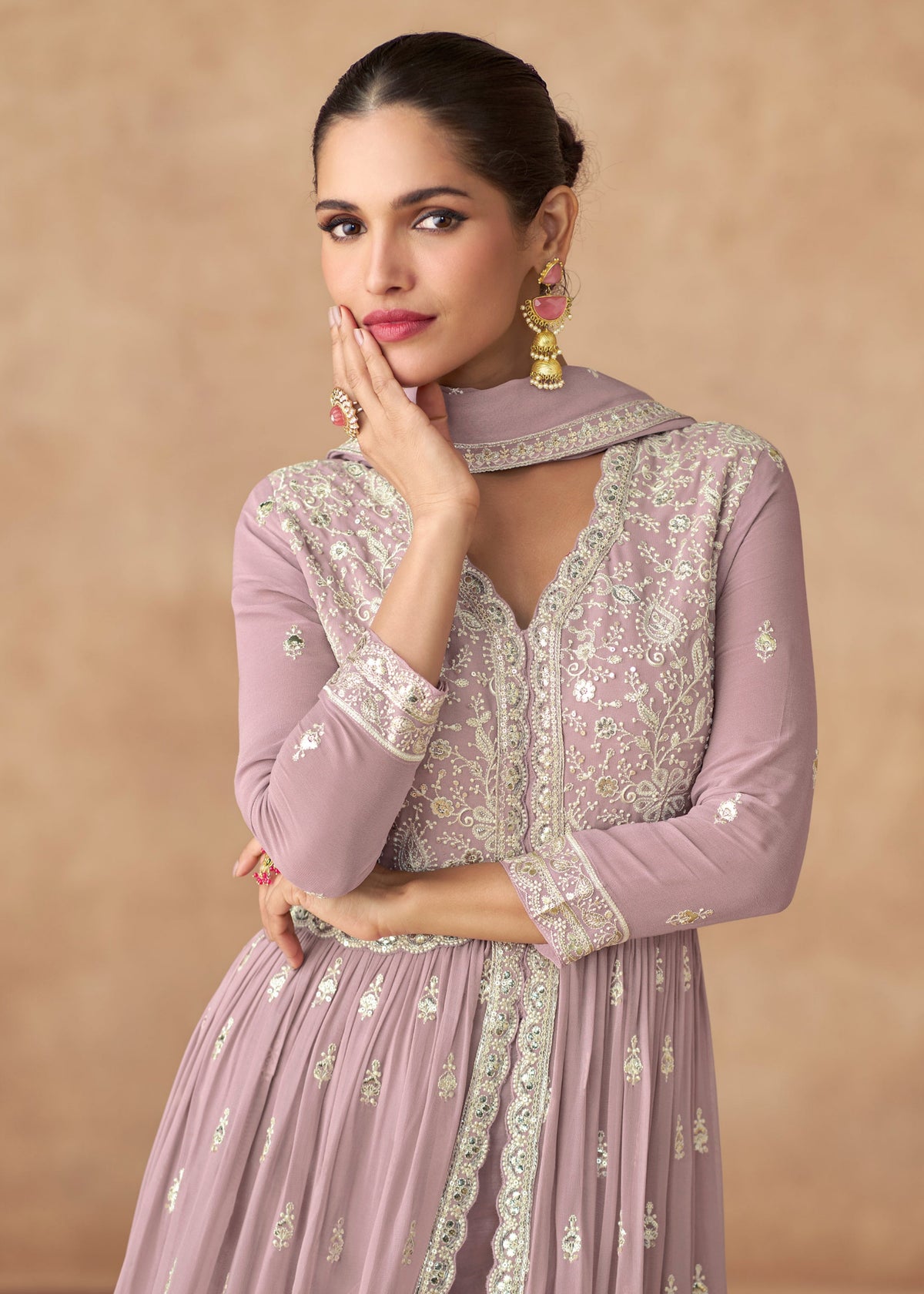 Buy Mauve Purple Slit Style Anarkali Suit