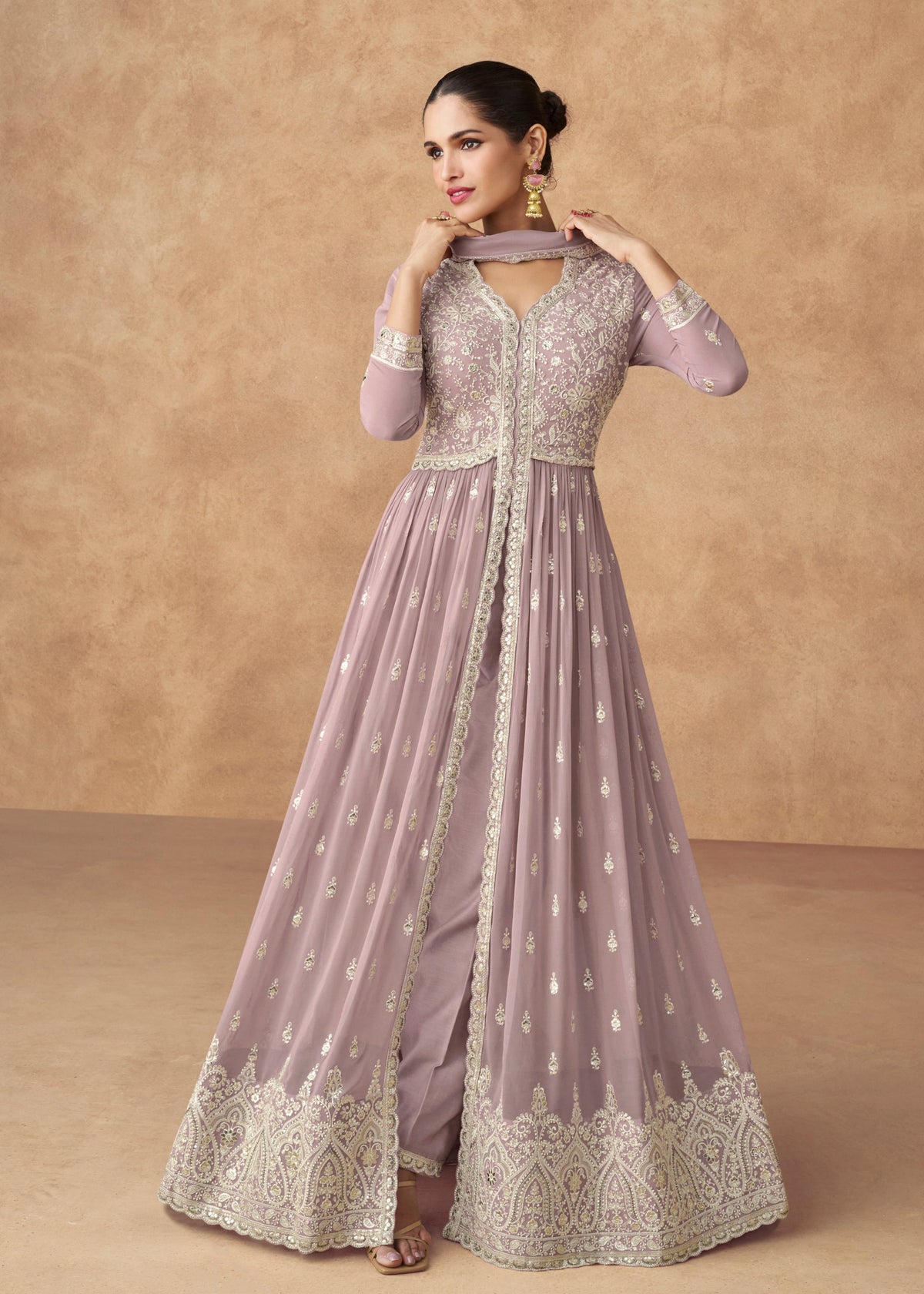 Buy Mauve Purple Slit Style Anarkali Suit