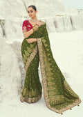Mehendi Green Viscose Cut-Dana Silk Saree