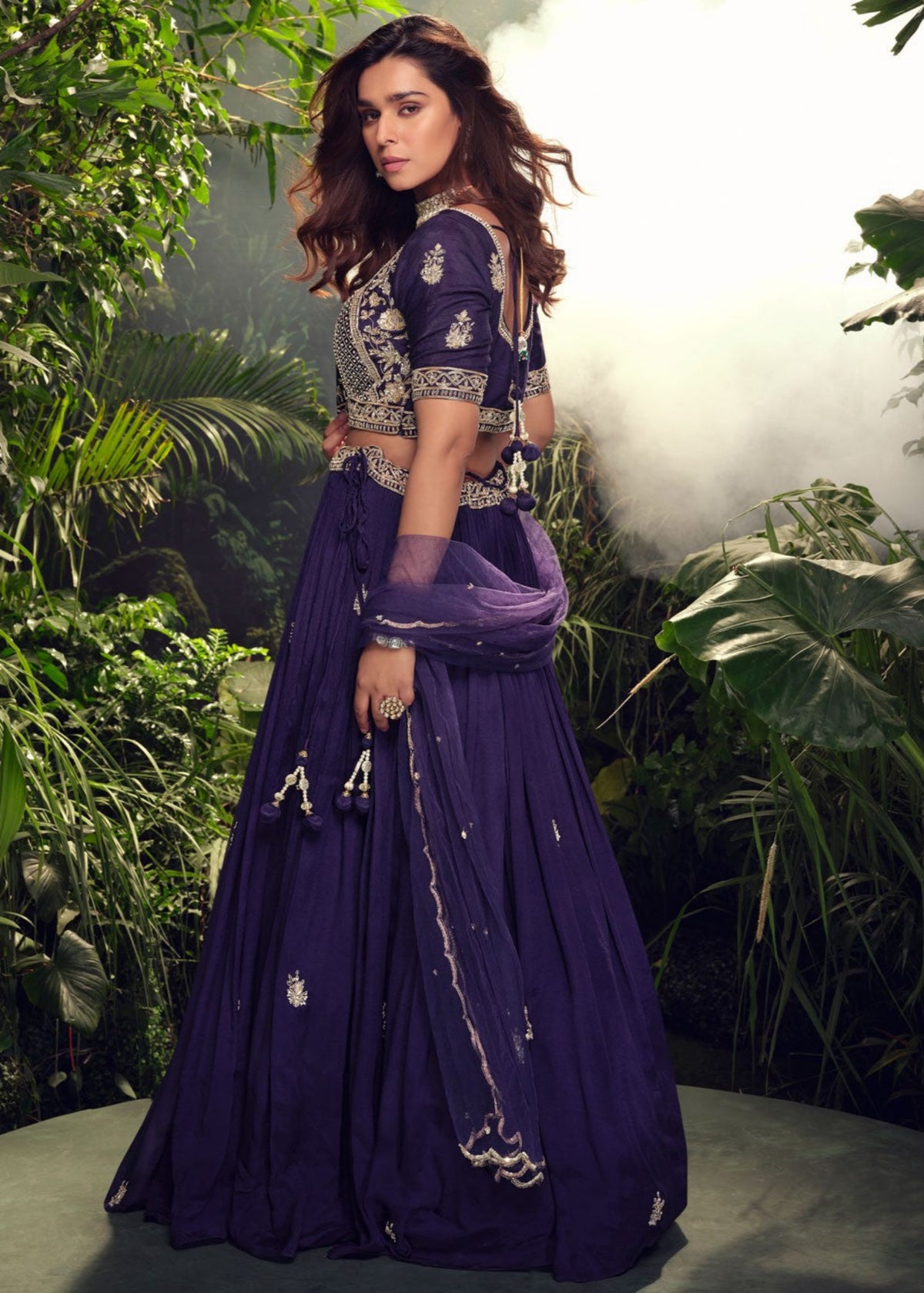 Midnight Blue Embroidered Silk Lehenga Choli