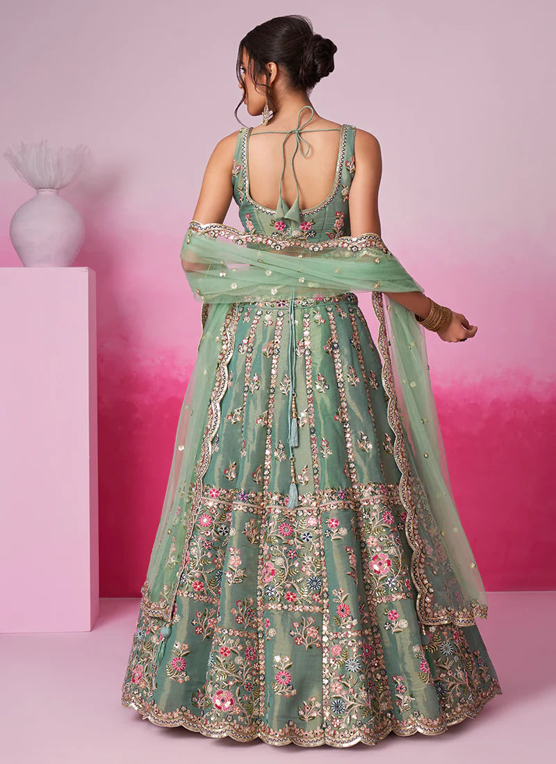 Mint Green Multi Embroidery Wedding Lehenga Choli