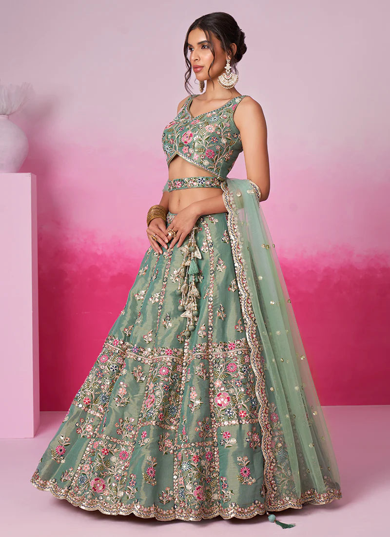 Mint Green Multi Embroidery Wedding Lehenga Choli