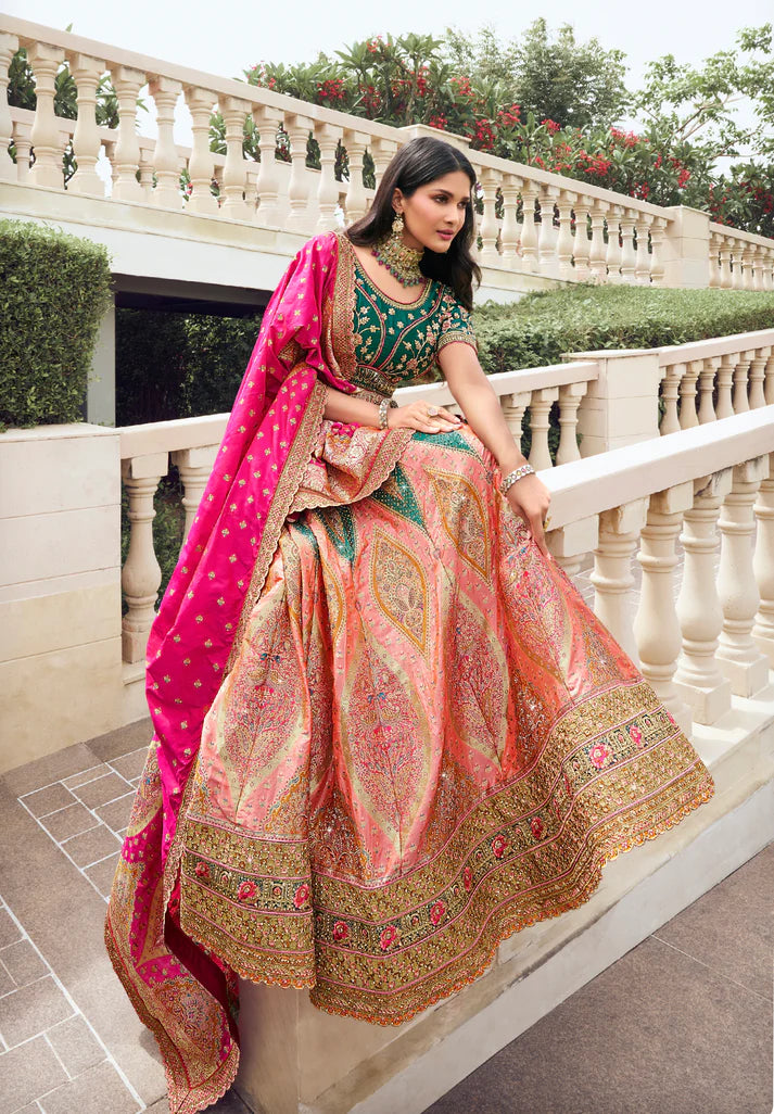 Multicolor Banarasi Silk bridal lehenga