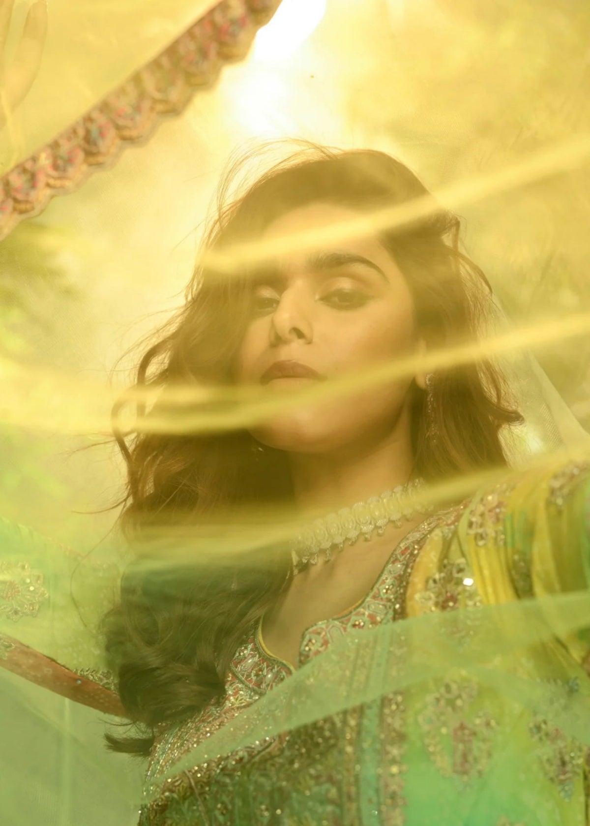 Multicolored Chinon Silk Sharara Suit 