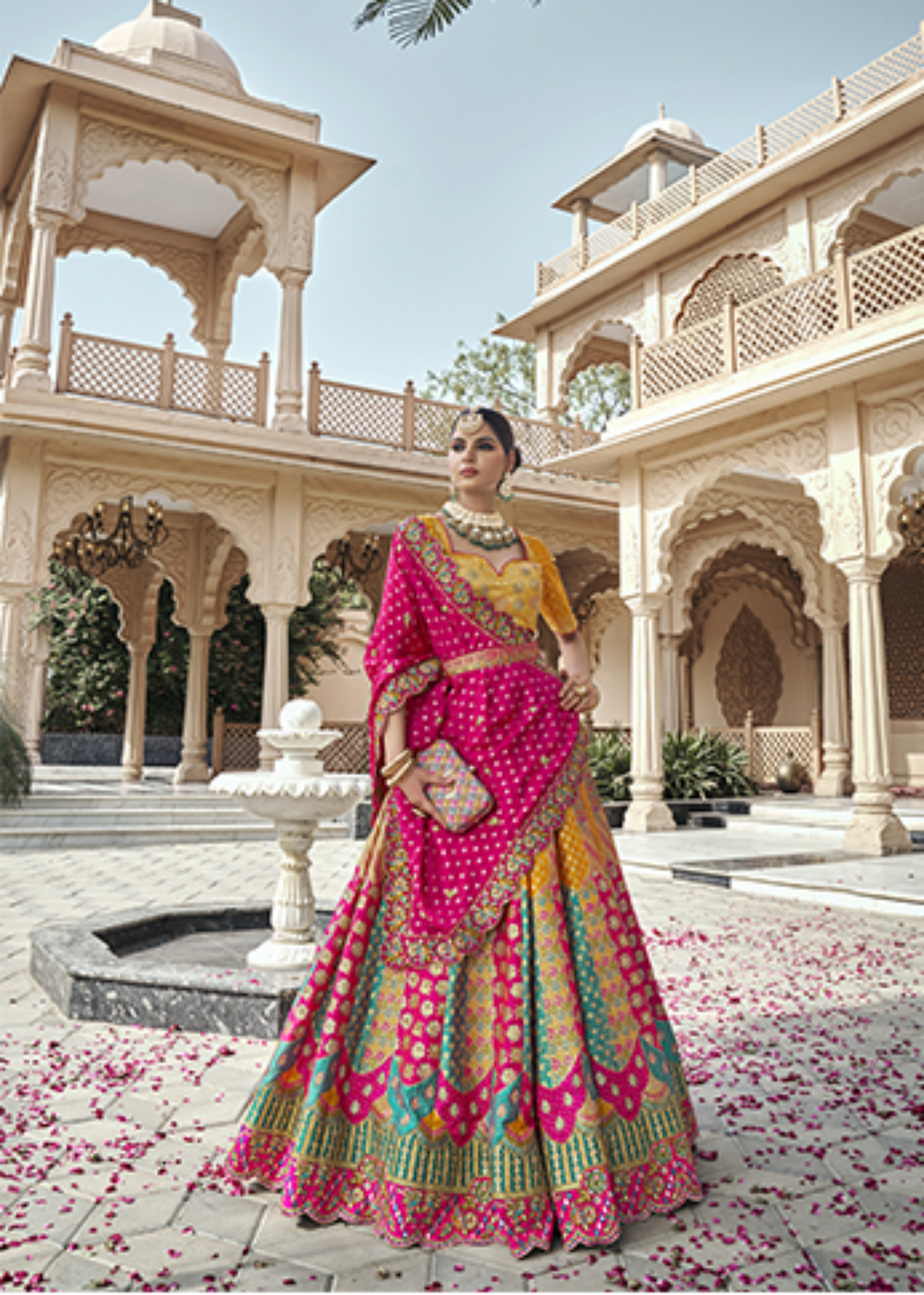 Mustard Mix Color Enchanting Zarkan Banarasi Silk Lehenga