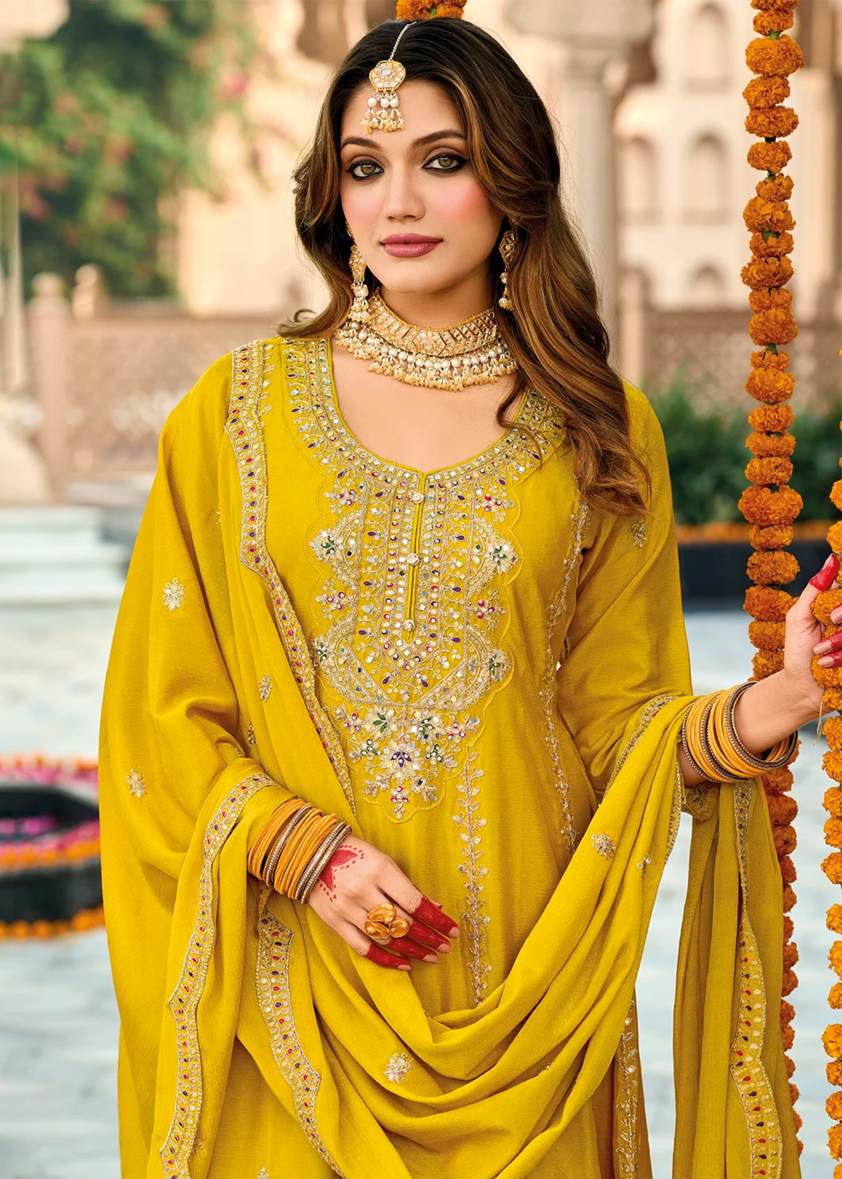 Mustard Multi Embroidered Pakistani Suit