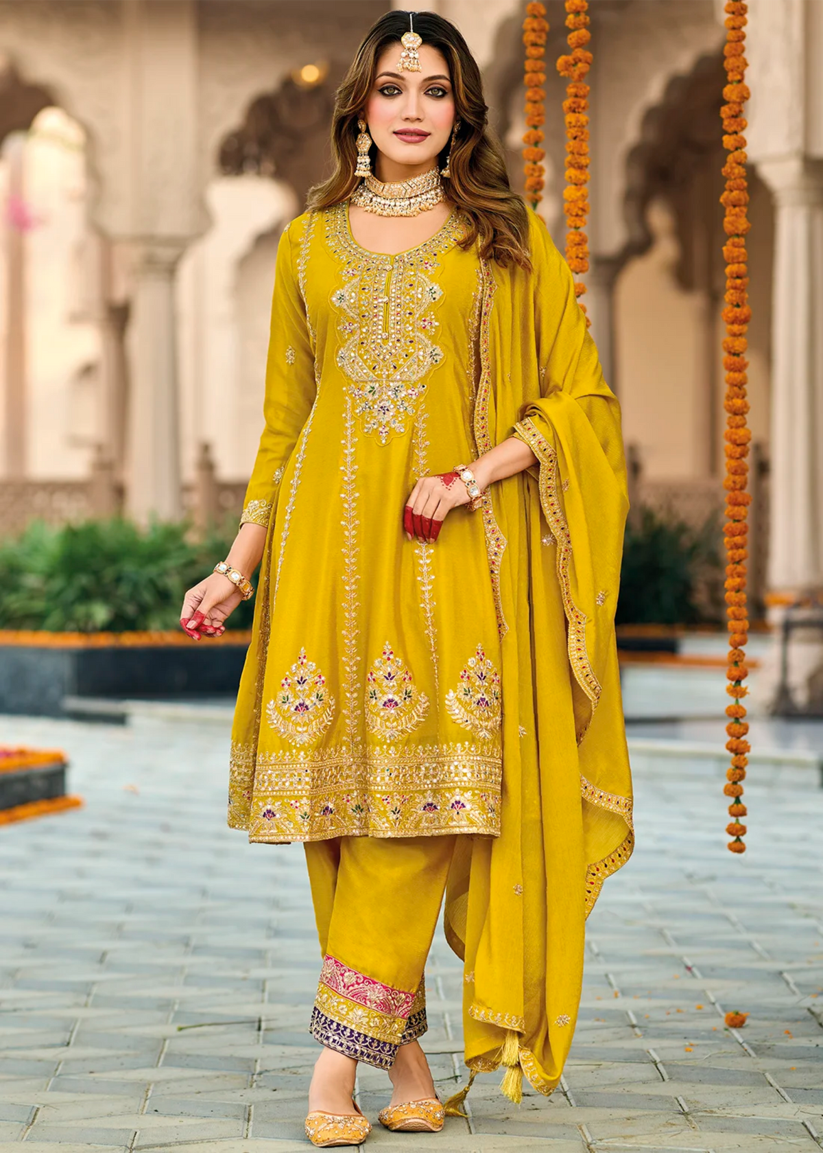 Mustard Multi Embroidered Pakistani Suit