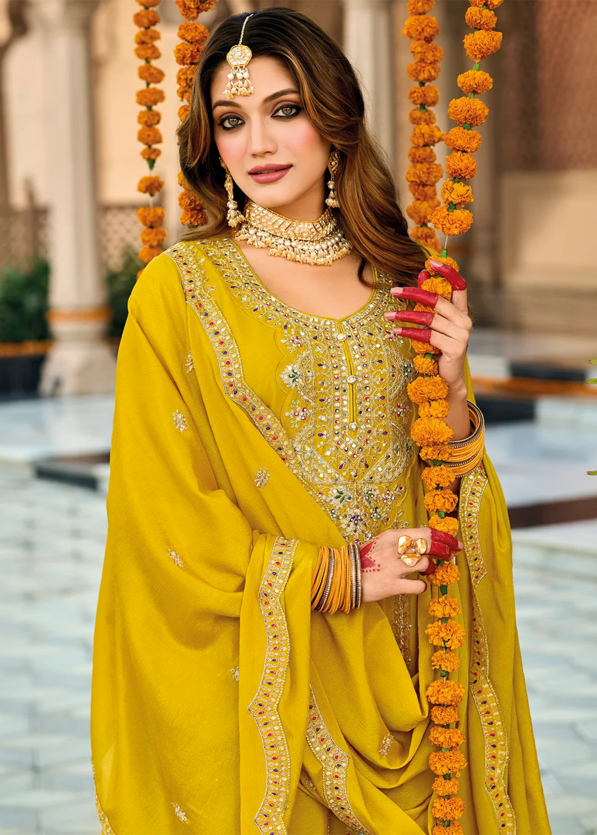 Mustard Multi Embroidered Pakistani Suit