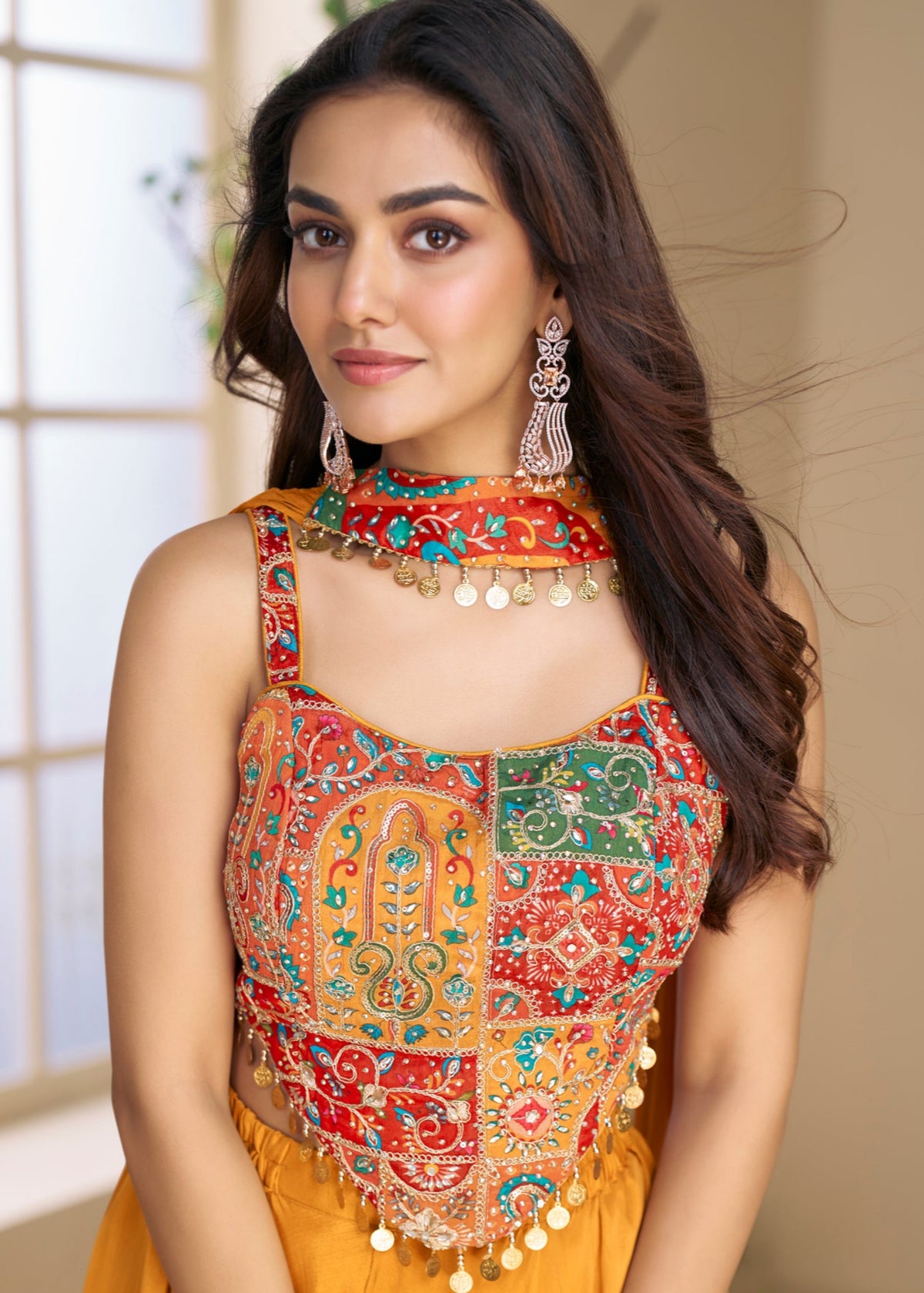 Buy Mustard Yellow Embroidery Co-Ord Palazzo Set