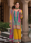 Buy Mustard Yellow and Teal Embroidered Palazzo Suit
