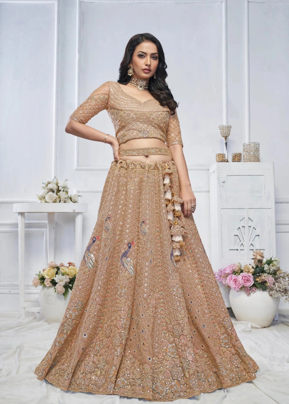 Mustard embroidered designer wedding lehenga choli