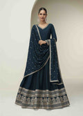 Navy Blue Elegant Silk Georgette Gown.Green Premium Silk Georgette Gown