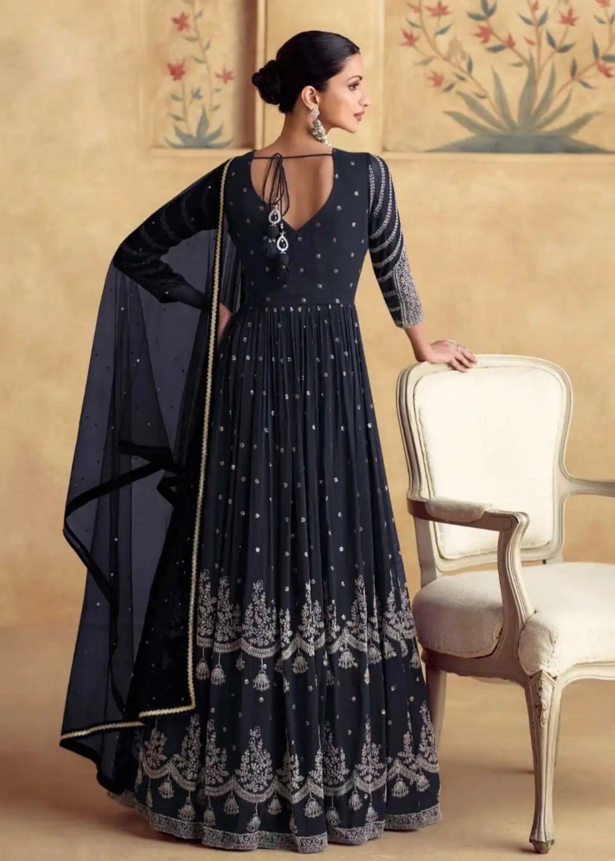 Navy blue Embroidery Wedding Anarkali suit