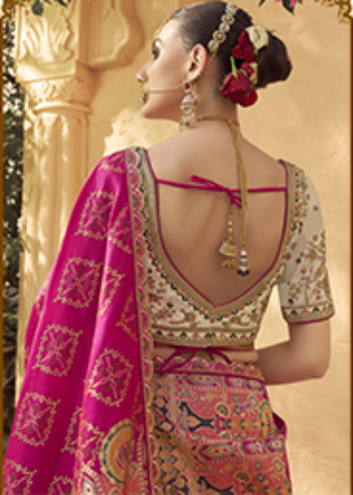 Off White–Pink Royal Zarkan Banarasi Silk Lehenga.