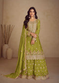 Buy Olive Green Floral Embroidered Sharara Suit