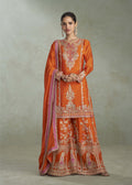 Orange Chinon Embroidered Palazzo Suit
