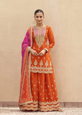 Orange Chinon Silk Embroidered Gharara Suit