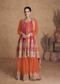 Orange Elegant Chinon Embroidered Sharara Suit