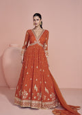 Orange Embroidered Georgette Gown