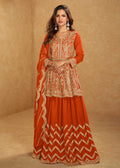Buy Orange Embroidered Lehenga Suit