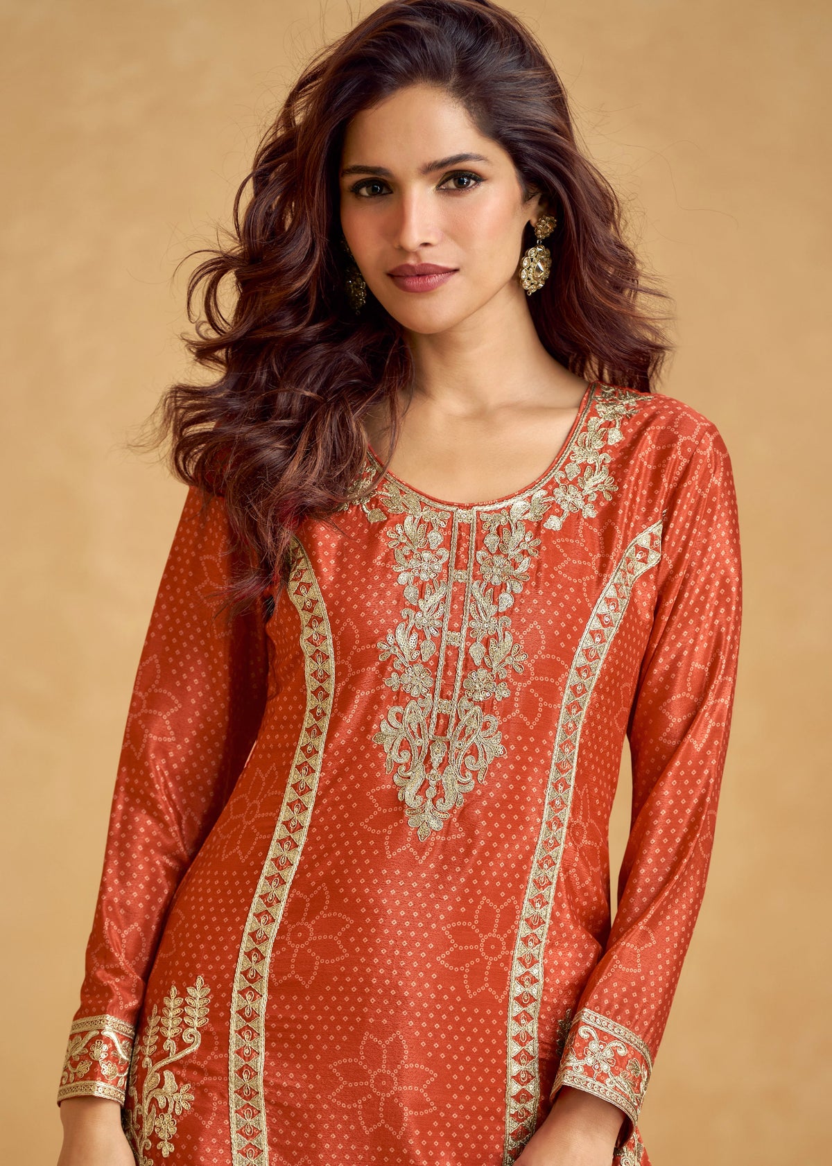 Buy Orange Embroidered Palazzo Suit