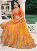 Orange Embroidered Silk Bridal Lehenga
