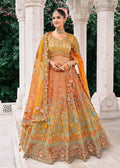 Orange Embroidered Silk Bridal Lehengaa
