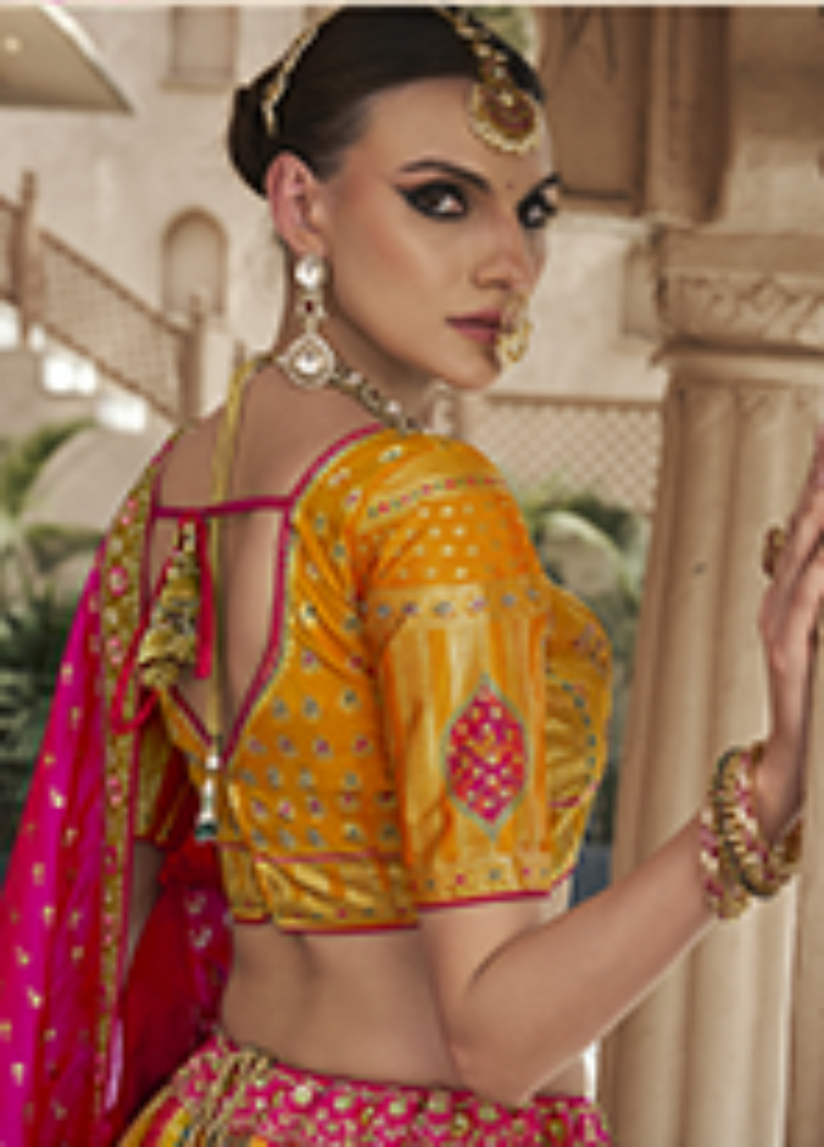 Orange Mix Color Regal Zarkan Banarasi Silk Lehenga.