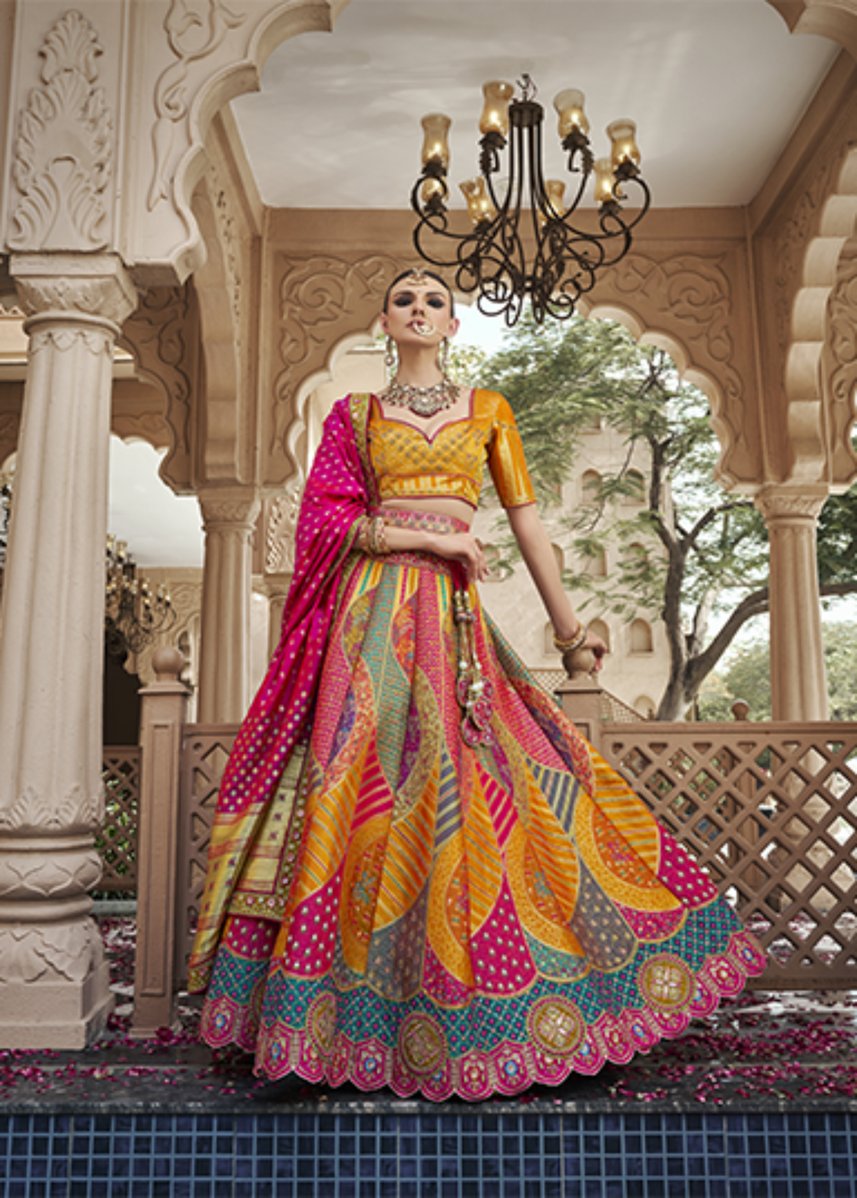Orange Mix Color Regal Zarkan Banarasi Silk Lehenga