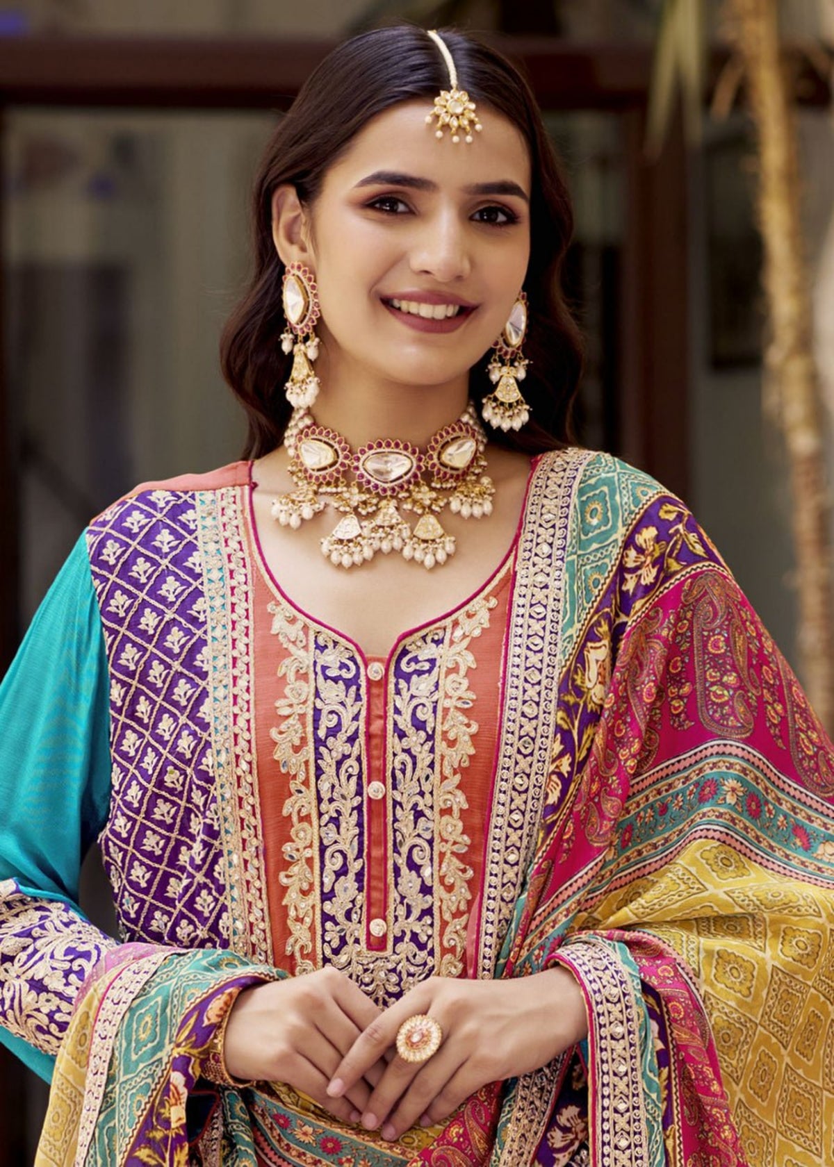 Orange Multicolor Embroidered Sharara Suit