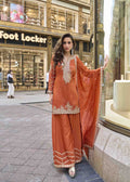 Orange Viscose Silk Embroidered Sharara Suit
