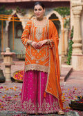 Orange and Rani Pink Embroidered Sharara Suit 