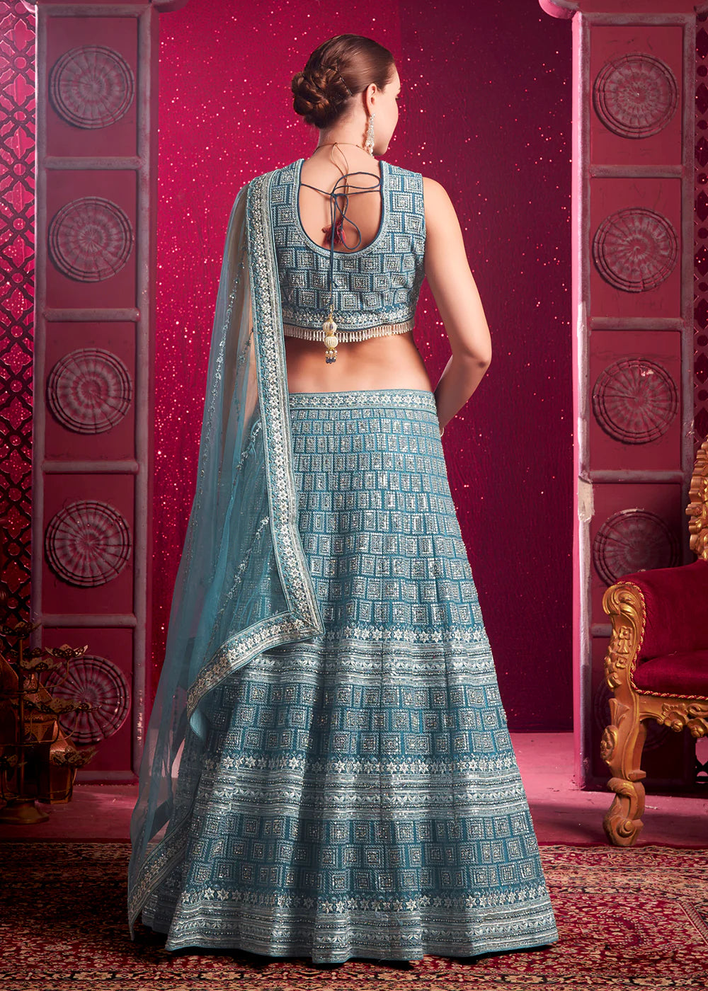 Pastel Blue Embroidered Wedding Lehenga Choli