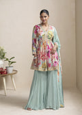 Pastel Green Chinon Silk Palazzo Suit