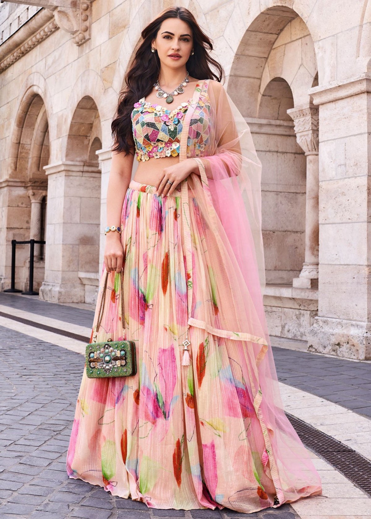 Pastel Pink Multicolored Lehenga Choli