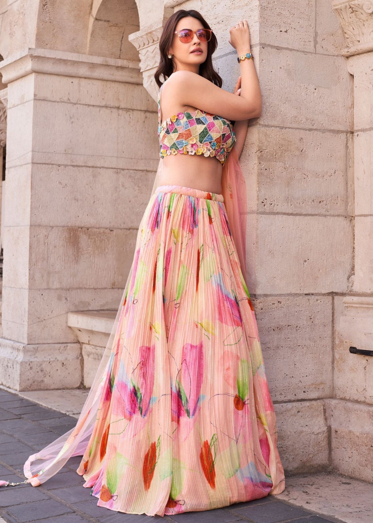 Pastel Pink Multicolored Lehenga Choli
